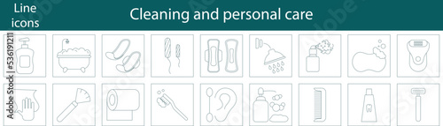 Cleaning and personal care. Cleaning icons set. Cleaners. Vector