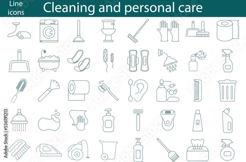 Cleaning and personal care. Cleaning icons set. Cleaners. Vector