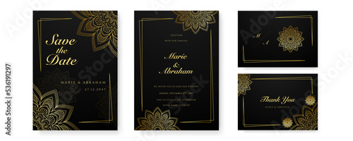 Beautiful luxury gold wedding invitation card template. Elegant gold wedding invitation card template