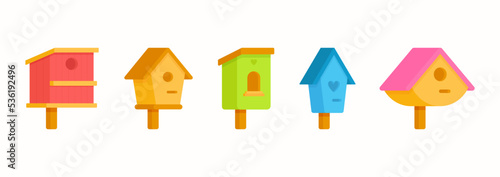 Image of wooden bird feeder. Vector isolated illustration on white background for printing on postcards, websites, store advertising in cartoon style.