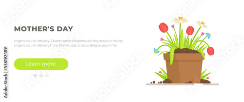 Tulip in a vase. Vector illustration of a website for ordering flowers and beautiful bouquets. 