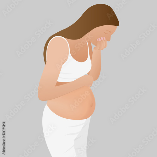 View of a pregnant woman suffering from toxemia in the bathroom photo