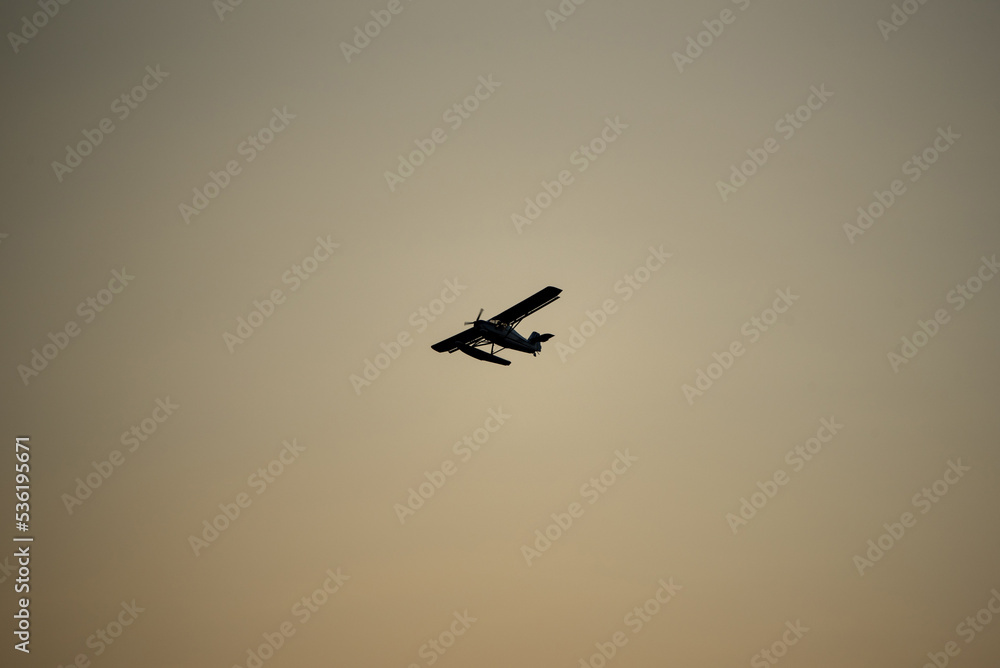 Fototapeta premium silhouette of an airplane flying in the sky