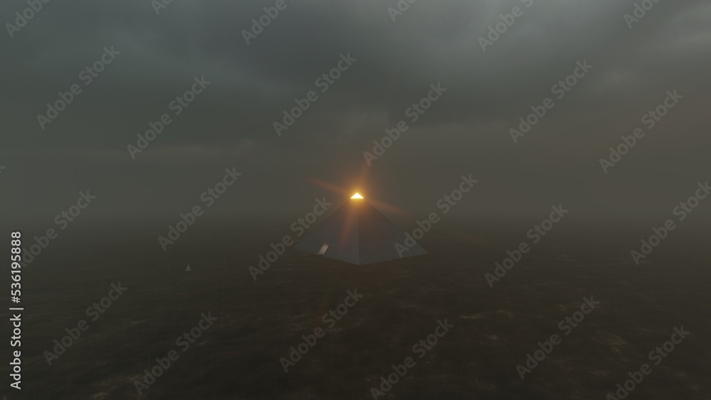 mysterious pyramids on the sea 3d render