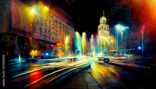 Night city colorful abstract illustration of carlights in timelapse © Bridgette