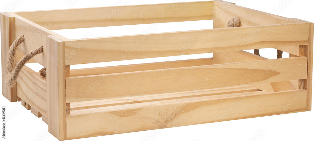 Wooden crate basket isolated on white background, Wooden box on white background, With work path.