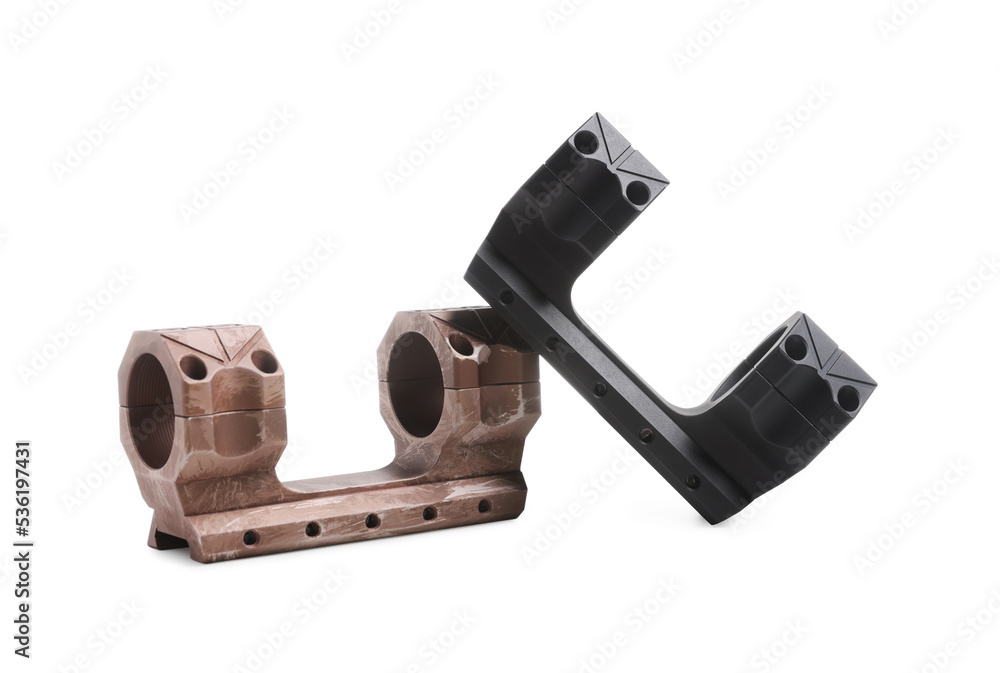 Quick disconnect sniper cantilever scope mounts on white background Quick disconnect sniper cantilever scope mounts on white background