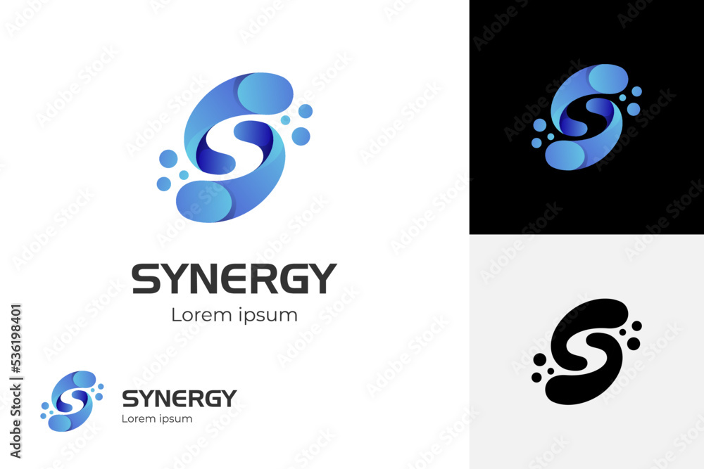 Abstract letter S logo design with dot circle molecule design concept. universal colorful blue technology, biotechnology logo design