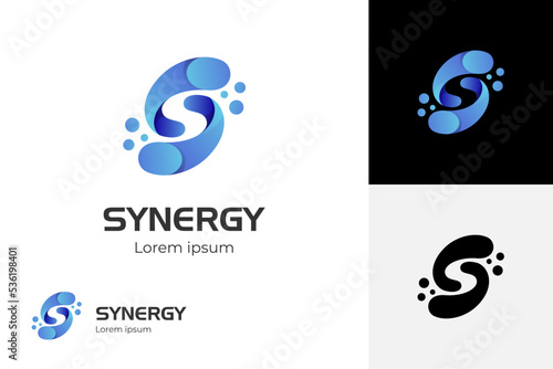 Abstract letter S logo design with dot circle molecule design concept. universal colorful blue technology, biotechnology logo design