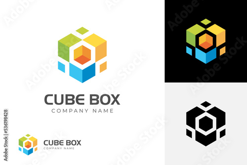 Abstract cube box hexagon logo design. abstract geometric element graphic digital technology symbol icon design