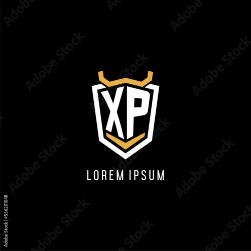 Initial XP geometric shield esport logo monogram design style