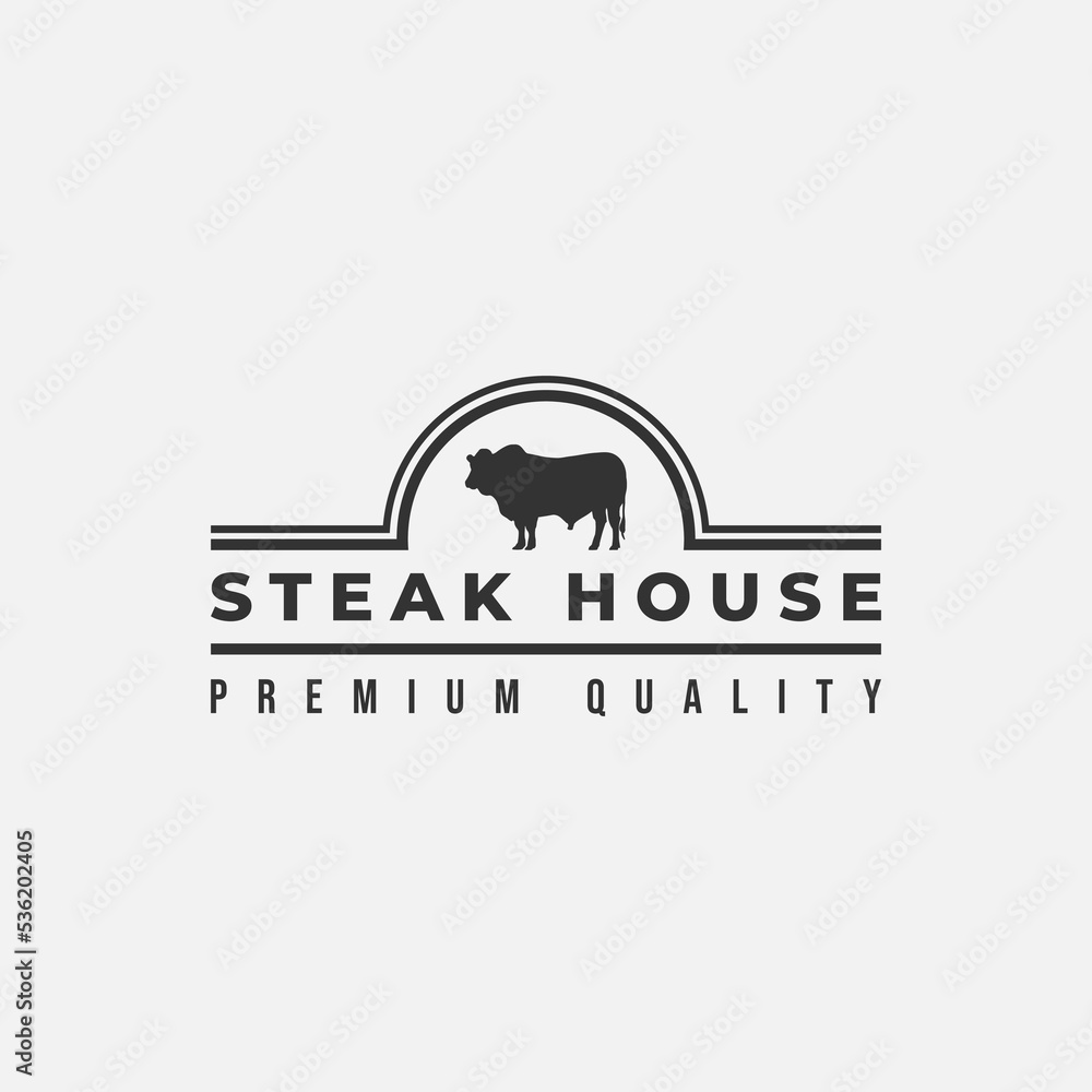 Simple Steak House Logo Vector or Steak House Label Vector. Steak restaurant logo or label inspiration. Premium Beef Quality Label. Best quality Beef Stamp.