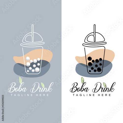 Boba Drink Logo Design, Modern Jelly Drink Bubble Vector, Boba Drink Brand Glass Illustration