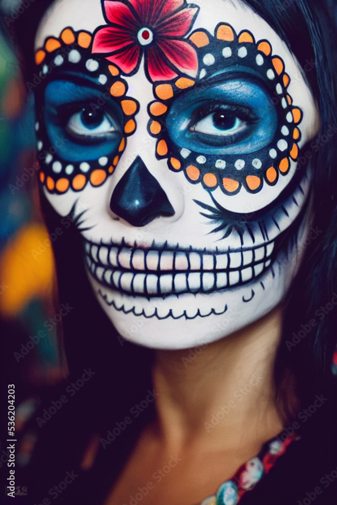 woman with sugar skull painted face woman with sugar skull painted face