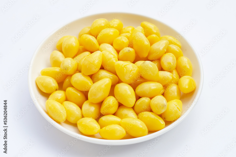 Boiled ginkgo nuts on white background. Boiled ginkgo nuts on white background.