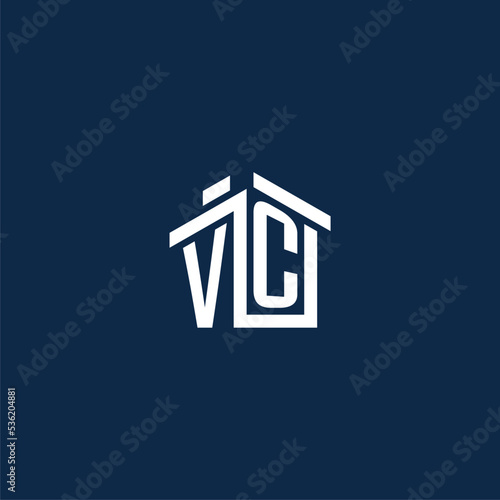 Initial letter VC house shape logo with geometric pictogram icon style