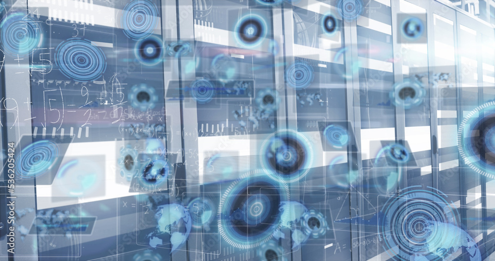 Image of data processing over server room Image of data processing over server room
