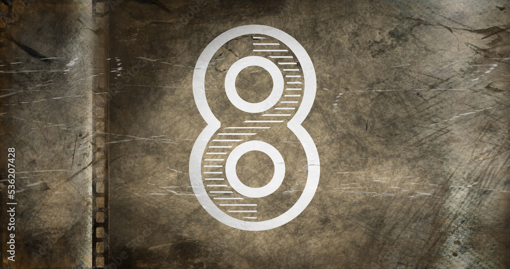 Composite of number 8 against rusty metallic background, copy space