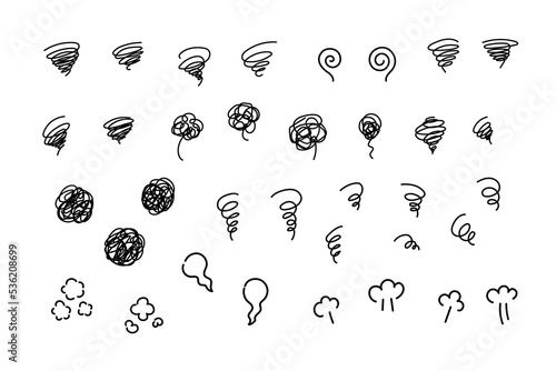 Set of hand-drawn dizzy signs for a comic design, isolated on white background.