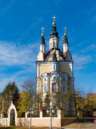 Resurrection church in Tomsk, Russia. The church was built in a rare Siberian baroque style according to a typical project by Rastrelli. Vertical