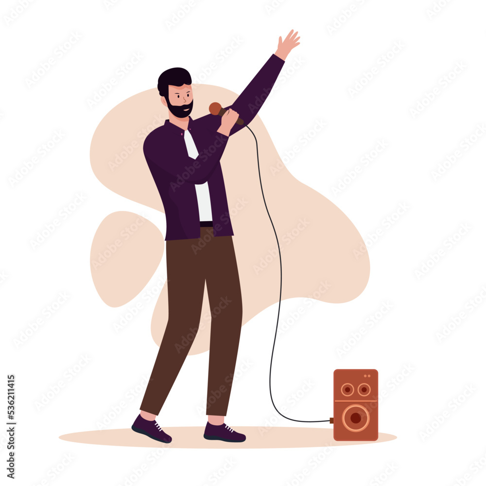 Flat design of men sing loudly. Illustration for websites, landing pages, mobile applications, posters and banners. Trendy flat vector illustration Flat design of men sing loudly. Illustration for websites, landing pages, mobile applications, posters and banners. Trendy flat vector illustration