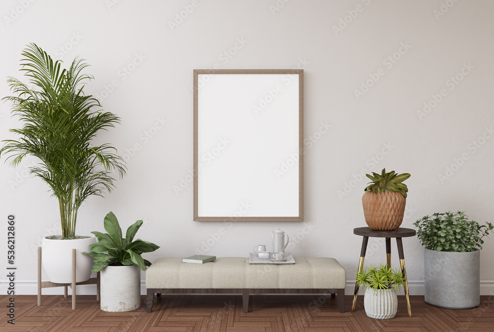 3D illustration Mockup blank photo frame in living room rendering 3D illustration Mockup blank photo frame in living room rendering