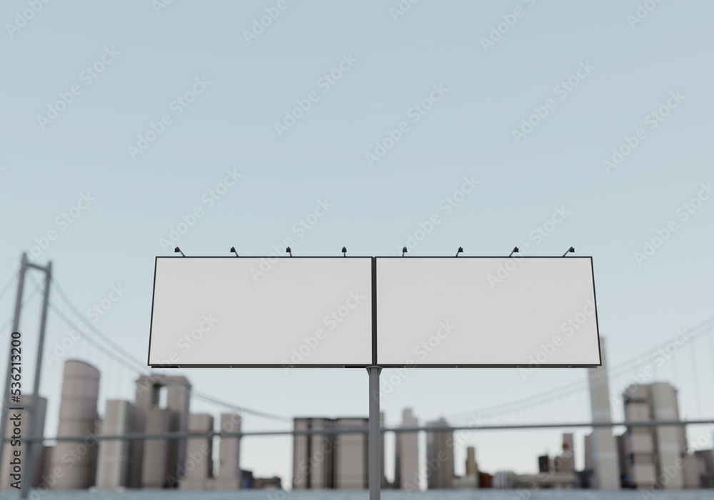 3D mockup blank billboard in downtown rendering 3D mockup blank billboard in downtown rendering