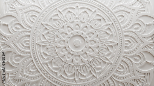White Ornate Flower Wallpaper. Three-dimensional Diwali Celebration Concept. 3D Render.