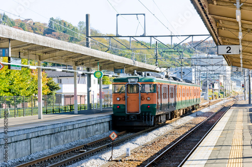 Local train at Minakami JR Staion, Gunma prefecture, Kanto, Japan.
