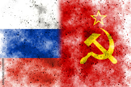 Obraz na plátně Russian  flag and Soviet flag