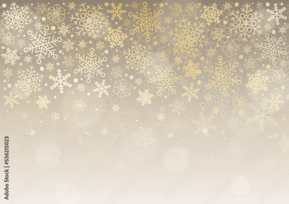 キラキラした金色の雪の結晶をあしらったクリスマス背景イラスト