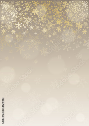 キラキラした金色の雪の結晶をあしらったクリスマス背景イラスト