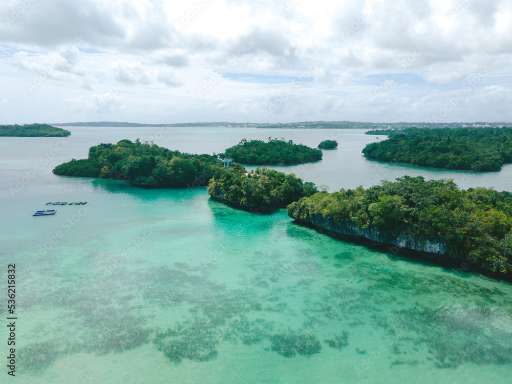 Aerial view of many small island in Maluku, Indonesia