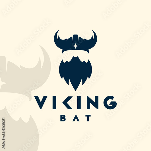 Viking logo design. Nordic warrior symbol. Horned Norseman emblem. Barbarian man head icon