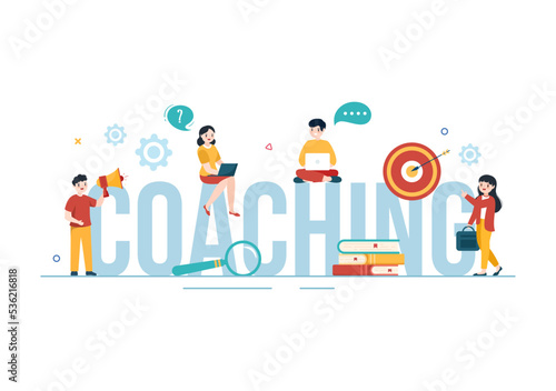 Life Coach for Consultation, Education, Motivation, Mentoring Perspective and Self Coaching in Template Hand Drawn Cartoon Flat Illustration