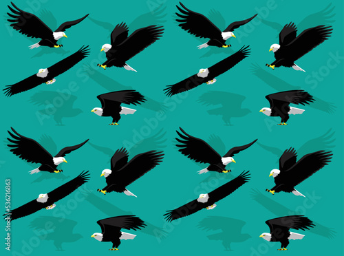 Animal Bird Bald Eagle Flying Poses Cute Cartoon Character Seamless Wallpaper Background