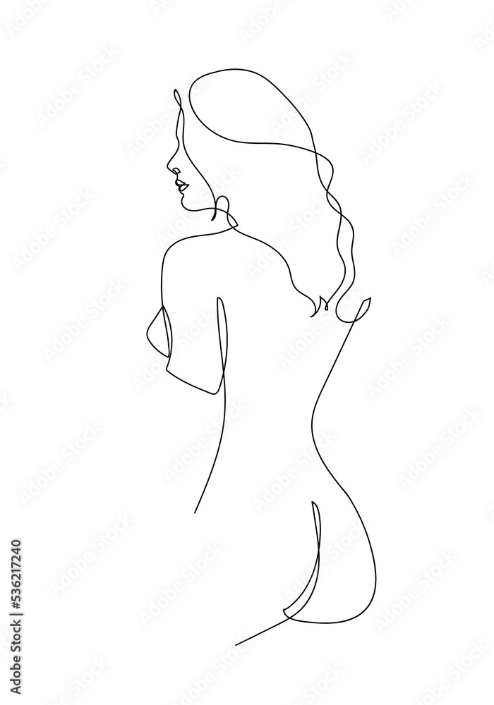 Continuous line Naked woman or one line drawing on white isolated background. Continuous line Naked woman or one line drawing on white isolated background.