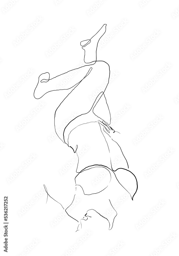 Continuous line Naked woman or one line drawing on white isolated background.
