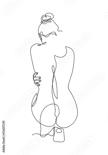 Continuous line Naked woman or one line drawing on white isolated background.