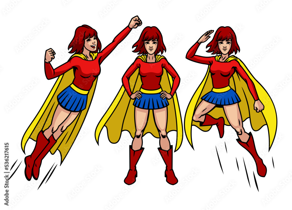 Set of Beautiful Superhero in cape costume Set of Beautiful Superhero in cape costume
