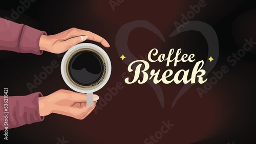 coffee break lettering with cup and heart
