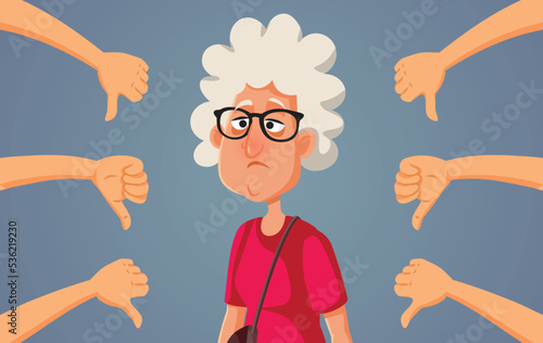 Senior Woman Getting a Negative Reaction Being Blamed by Society. Elderly person feeling discriminated and rejected
