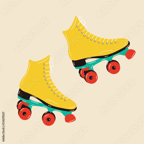 Retro yellow roller skates icon hipster style. Modern vintage. Vector illustration