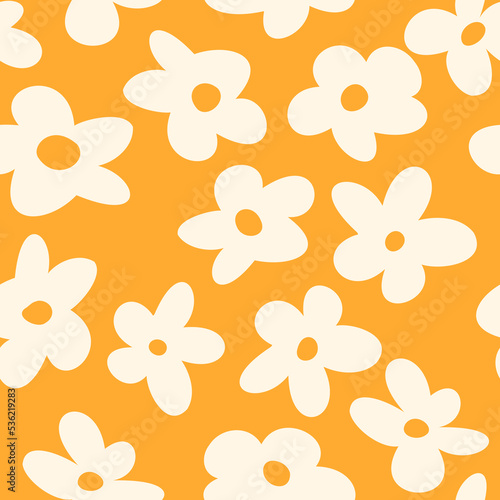 Colorful seamless pattern with vintage vector groovy flowers. Modern floral silhouettes. Retro abstract surface pattern design for textile print, stationery, wrapping paper