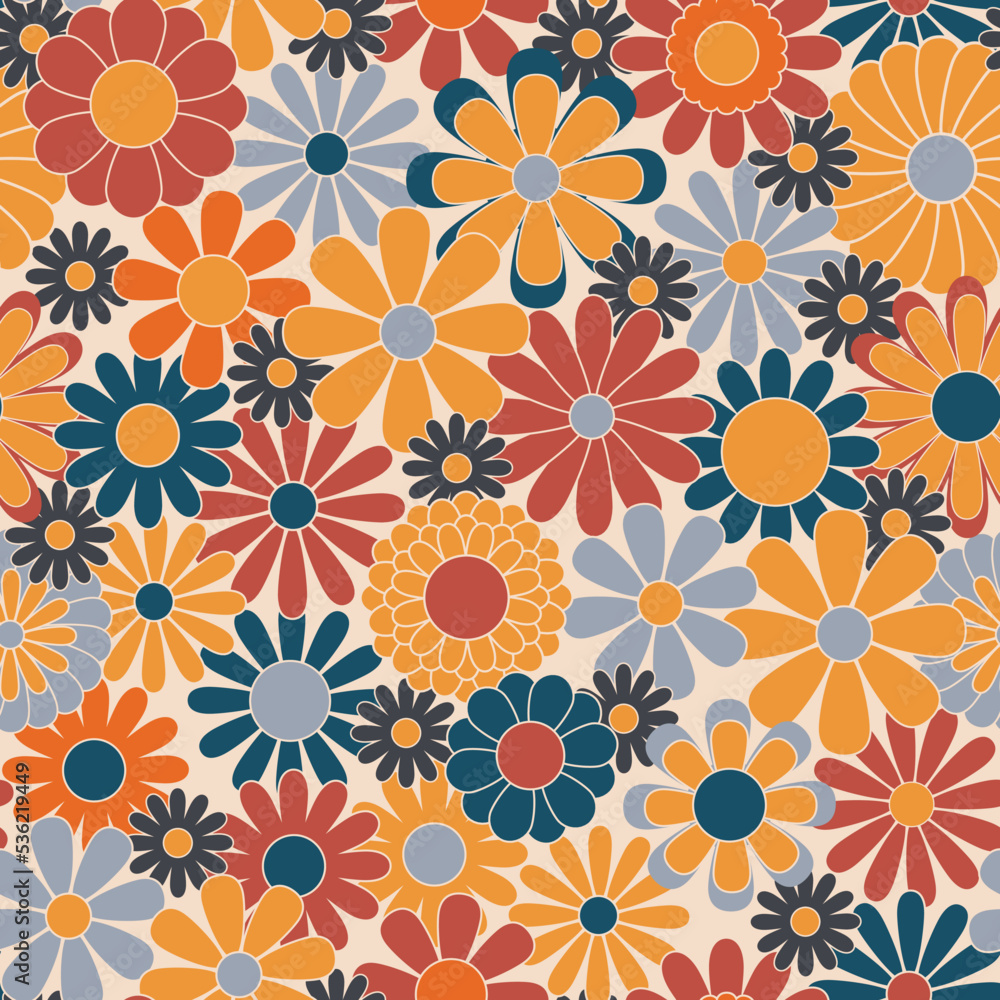 Retro abstract surface pattern design for textile print, stationery, wrapping paper. Colorful seamless pattern with vintage vector groovy flowers. Geometric floral silhouettes. Retro abstract surface pattern design for textile print, stationery, wrapping paper. Colorful seamless pattern with vintage vector groovy flowers. Geometric floral silhouettes.