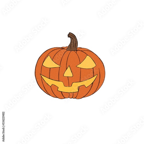 Scary pumpkin jack - happy halloween - freehand watercolor illustration
