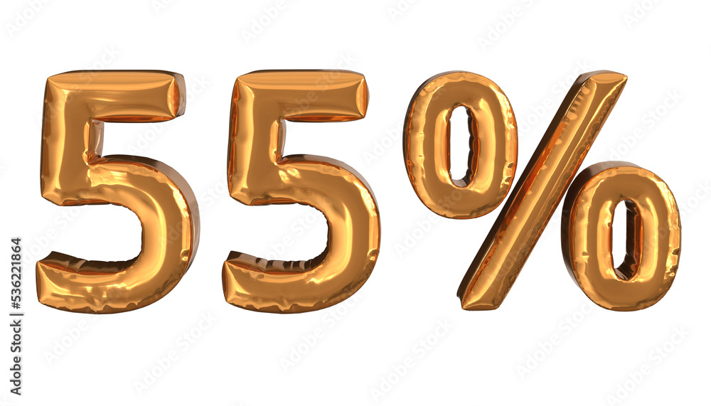 3d rendering of gold foil balloons text of 55%, suitable for advertising content 3d rendering of gold foil balloons text of 55%, suitable for advertising content