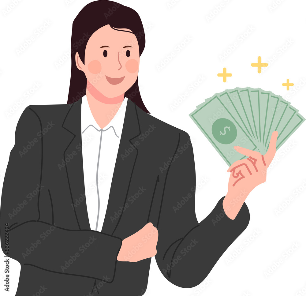 Businesswoman holding a stack of money. Businesswoman holding a stack of money.
