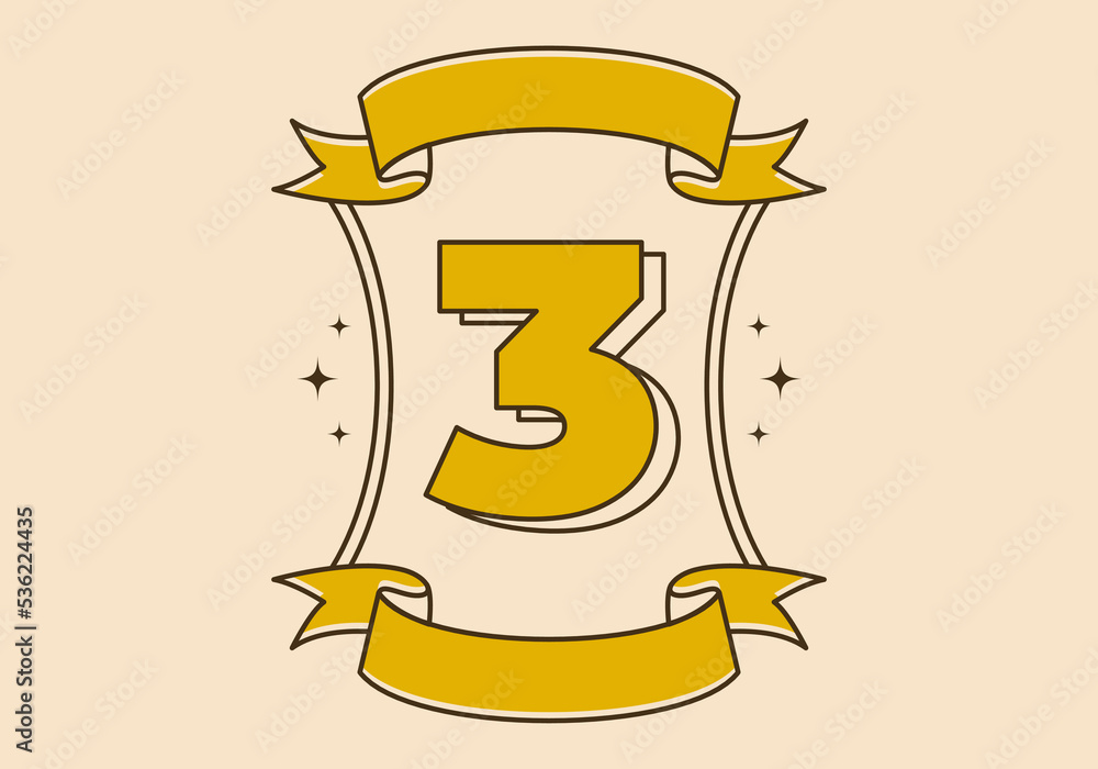 Retro frame illustration with number three in it Retro frame illustration with number three in it