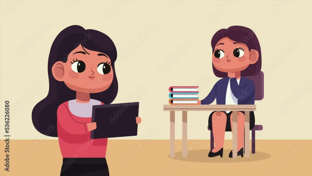 business women with tablet characters animation business women with tablet characters animation